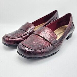 Anne Klein iFlex Vittorio Burgundy Croc Oxford Loafers Dark Academia Women's 7